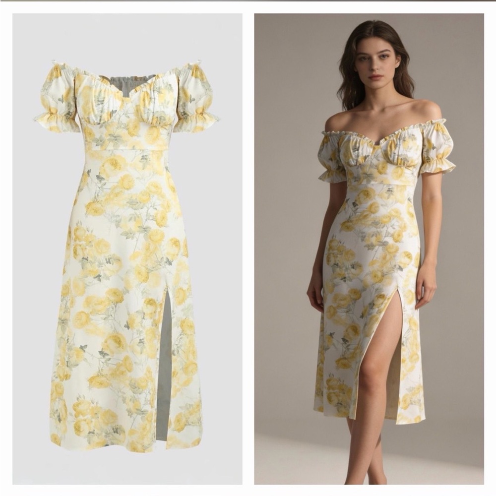 NWOT Cider Yellow and White Floral Midi Dress